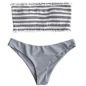 Striped Gray Bandeau Bikini